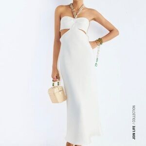 Zara- cut out White Halter Dress with shell like Chain